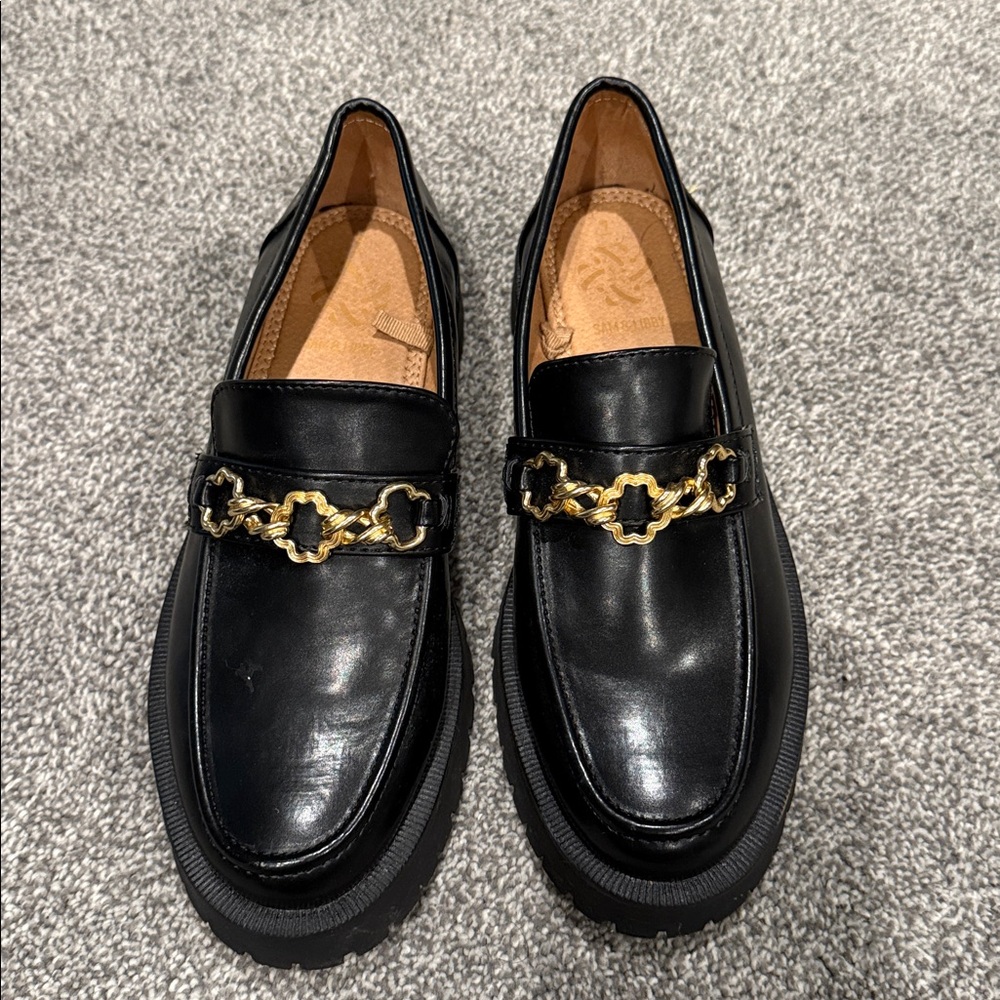 Black Loafers with Gold Chain Detail